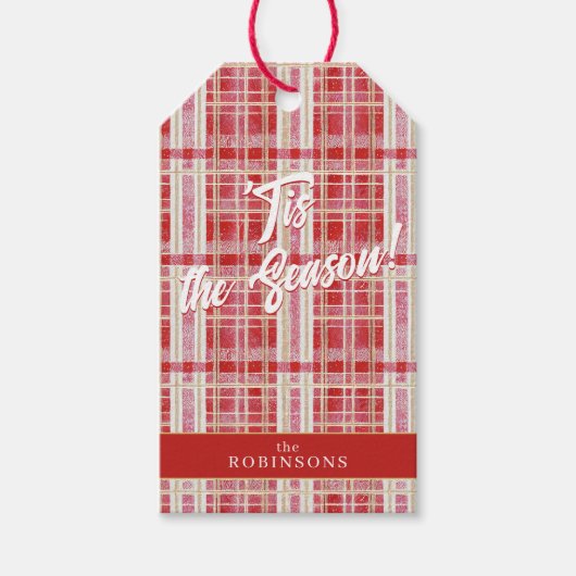 Rood Goud Kerst Plakken Patroon#2 ID1009 Cadeaulabel (Voorkant)