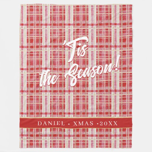 Rood Goud Kerst Plakken Patroon#2 ID1009 Fleece Deken (Voorkant)