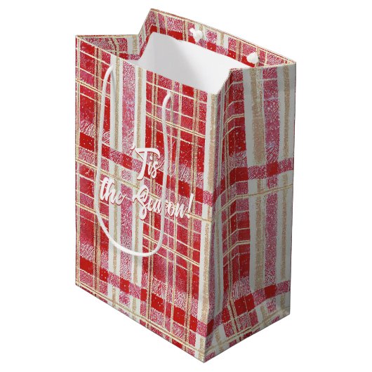 Rood Goud Kerst Plakken Patroon#2 ID1009 Medium Cadeauzakje (Voorkant Gekanteld)