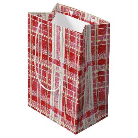 Rood Goud Kerst Plakken Patroon#2 ID1009 Medium Cadeauzakje (Achterkant Gekanteld)