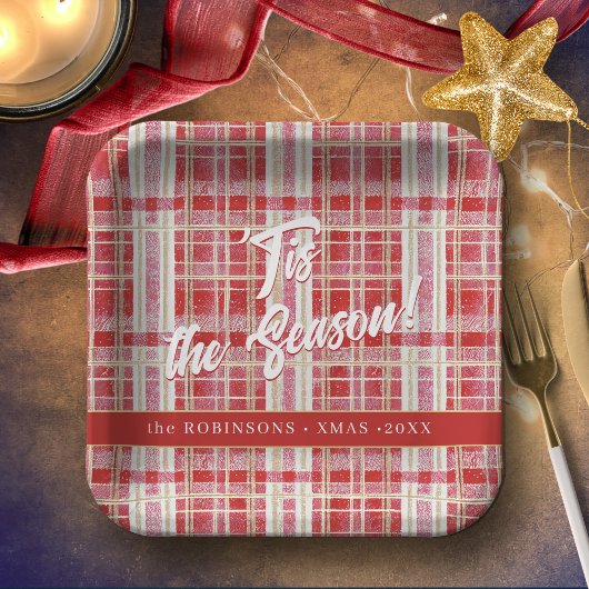 Rood Goud Kerst Plakken Patroon#2 ID1009 Papieren Bordje