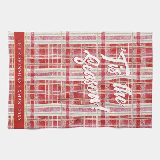 Rood Goud Kerst Plakken Patroon#2 ID1009 Theedoek (Horizontaal)