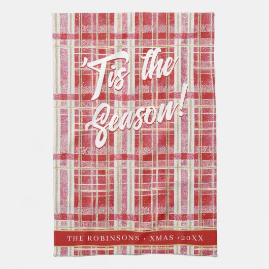 Rood Goud Kerst Plakken Patroon#2 ID1009 Theedoek (Verticaal)