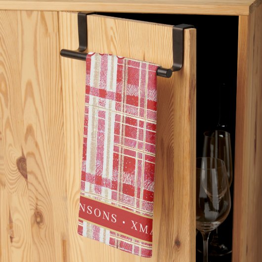 Rood Goud Kerst Plakken Patroon#2 ID1009 Theedoek (Derde Gevouwen)