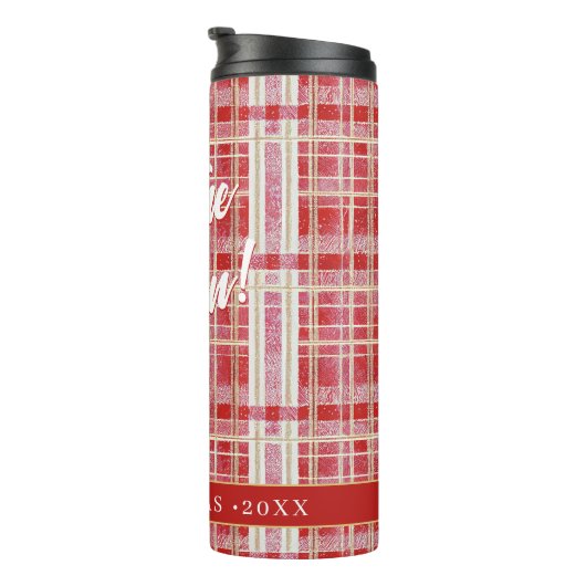 Rood Goud Kerst Plakken Patroon#2 ID1009 Thermosbeker (Geroteerd rechts)