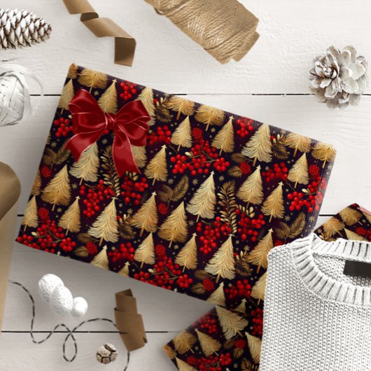 Rood Goud Kerst Tartan Patroon#31 ID1009 Cadeaupapier