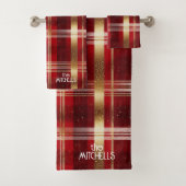 Rood Goud Kerst Tartan Patroon#7 ID1009 Bad Handdoek (Insitu)