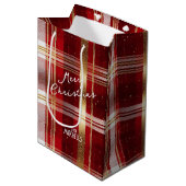 Rood Goud Kerst Tartan Patroon#7 ID1009 Medium Cadeauzakje (Voorkant Gekanteld)
