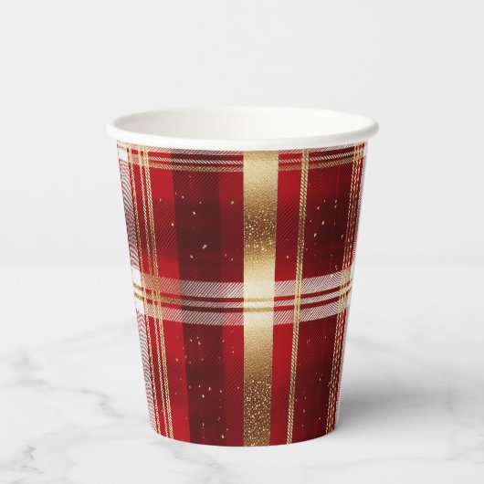 Rood Goud Kerst Tartan Patroon#7 ID1009 Papieren Bekers (Achterkant)