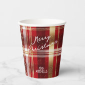 Rood Goud Kerst Tartan Patroon#7 ID1009 Papieren Bekers (Voorkant)