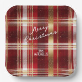 Rood Goud Kerst Tartan Patroon#7 ID1009 Papieren Bordje (Voorkant)