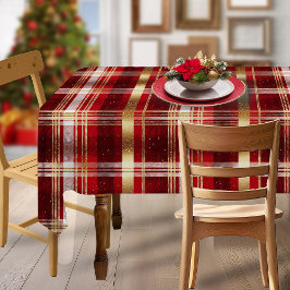 Rood Goud Kerst Tartan Patroon#7 ID1009 Tafelkleed