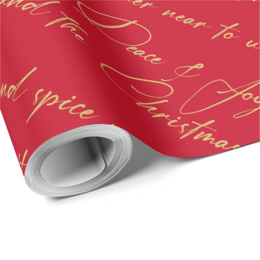 Rood Goud Kerst Typografie Patroon#36 ID1009 Cadeaupapier (Rol Hoek)