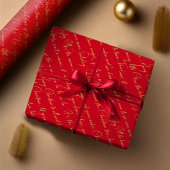 Rood Goud Kerst Typografie Patroon#36 ID1009 Cadeaupapier