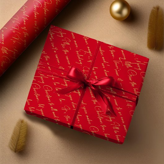 Rood Goud Kerst Typografie Patroon#36 ID1009 Cadeaupapier