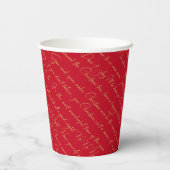 Rood Goud Kerst Typografie Patroon#36 ID1009 Papieren Bekers (Achterkant)
