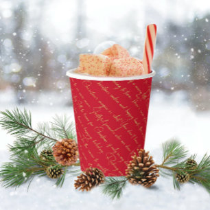 Rood Goud Kerst Typografie Patroon#36 ID1009 Papieren Bekers