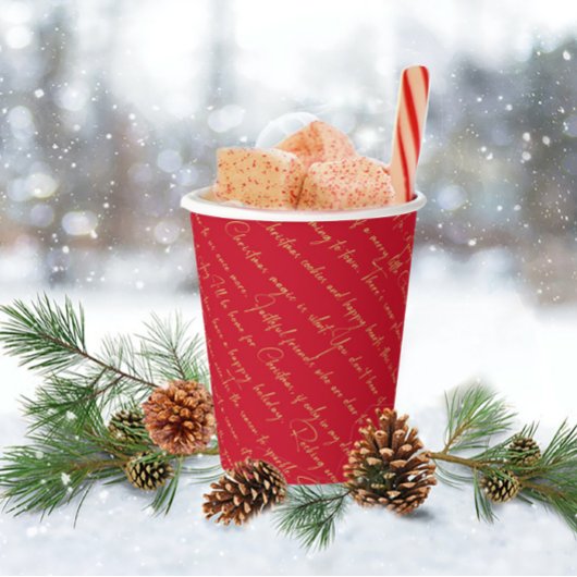 Rood Goud Kerst Typografie Patroon#36 ID1009 Papieren Bekers