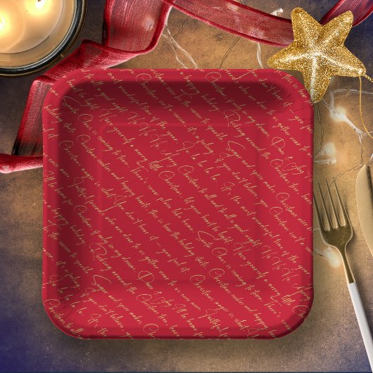 Rood Goud Kerst Typografie Patroon#36 ID1009 Papieren Bordje