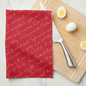 Rood Goud Kerst Typografie Patroon#36 ID1009 Theedoek (Quarter Fold)
