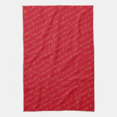 Rood Goud Kerst Typografie Patroon#36 ID1009 Theedoek (Verticaal)