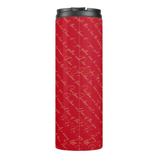 Rood Goud Kerst Typografie Patroon#36 ID1009 Thermosbeker (Achterkant)