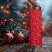 Rood Goud Kerst Typografie Patroon#36 ID1009 Thermosbeker