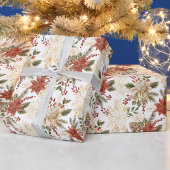 Rood Goud Kerstbloem Cadeaupapier