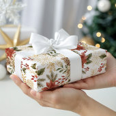 Rood Goud Kerstbloem Cadeaupapier