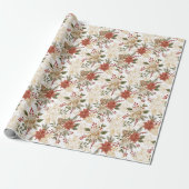 Rood Goud Kerstbloem Cadeaupapier (Uitgerold)