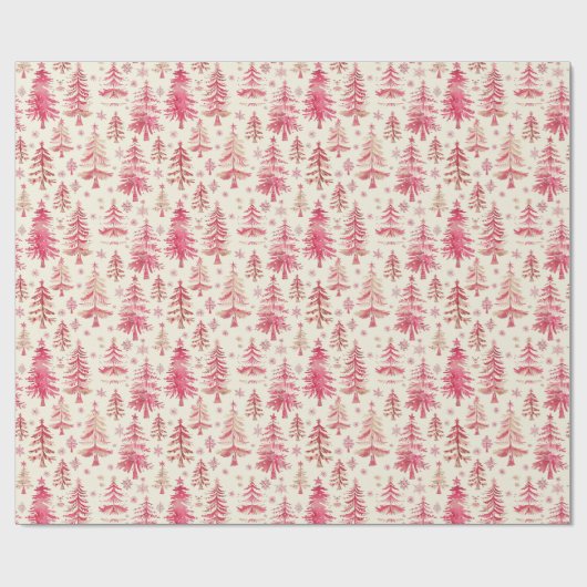 Rood & Goud Kerstbomen op een Cream achtergrond Cadeaupapier (Vlak)