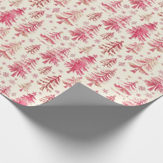 Rood & Goud Kerstbomen op een Cream achtergrond Cadeaupapier (Hoek)