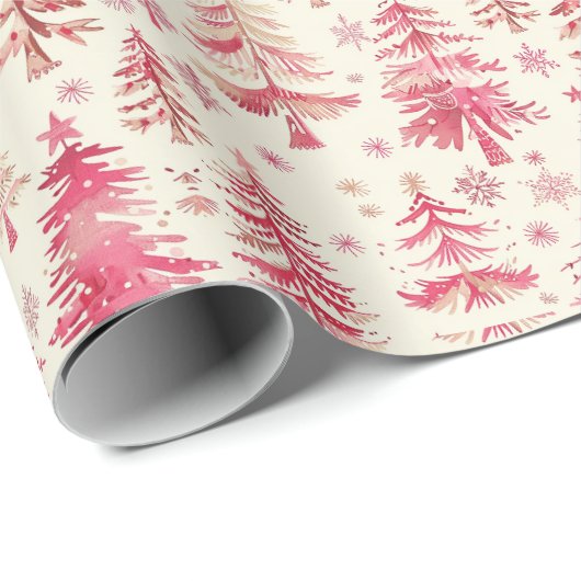 Rood & Goud Kerstbomen op een Cream achtergrond Cadeaupapier (Rol Hoek)