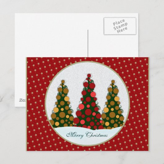 Rood & Goud Kerstboom Briefkaart (Voorkant / Achterkant)