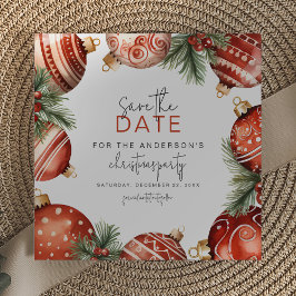 Rood & Goud Kerstboom Ornamenten Party Save The Date