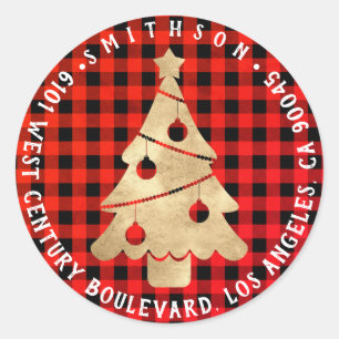Rood Goud Kerstboom Terugkeer RSVP Buffel Ronde Sticker