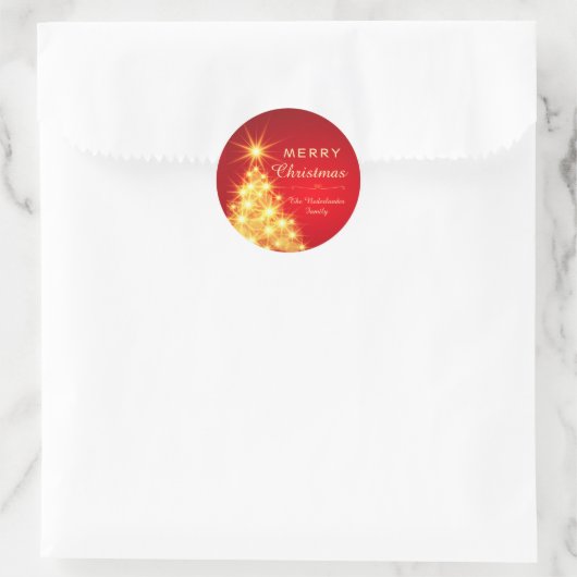 Rood Goud Kerstboom Vakantie Ronde Sticker (Tas)