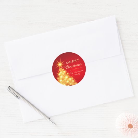 Rood Goud Kerstboom Vakantie Ronde Sticker (Envelop)