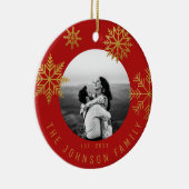 Rood Goud Kerstcadeau voor Passen getrouwd Keramisch Ornament (Rechts)