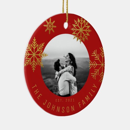 Rood Goud Kerstcadeau voor Passen getrouwd Keramisch Ornament (Rechts)