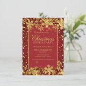 Rood Goud Kerstdiner Feest Winter Sneeuwvlokken Kaart (Staand voorkant)