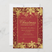 Rood Goud Kerstdiner Feest Winter Sneeuwvlokken Kaart (Voorkant)