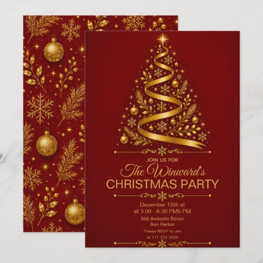 Rood Goud Kerstfeest Kaart (Voorkant / Achterkant)