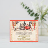  Rood Goud Kerstgroeten Carriage Snow Briefkaart (Staand voorkant)