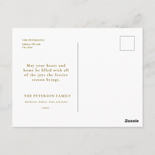 Rood Goud Kerstgroeten Carriage Snow Briefkaart (Achterkant)