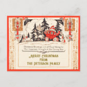  Rood Goud Kerstgroeten Carriage Snow Briefkaart (Voorkant)