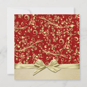 Rood/Goud Kerstmis Lint Damask Bruiloft Uitnodigen Kaart (Achterkant)