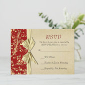 Rood/Goud Kerstmislint Damast RSVP-kaart Kaart (Staand voorkant)