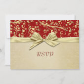 Rood/Goud Kerstmislint Damast RSVP-kaart Kaart (Achterkant)