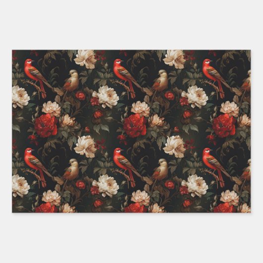 Rood Goud Kerstversiering en Vogels Inpakpapier Vel (Voorkant 2)